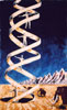 Neo-rupestrian DNA double helix (ocre) with Mammut americanum