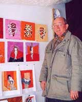 Dr Claude Laberge, Dir. R&eacute;seau de M&eacute;decine G&eacute;n&eacute;tique Appliqu&eacute;e, R.M.G.A., with his diptych - Dr Claude Laberge, Dir. R&eacute;seau de M&eacute;decine G&eacute;n&eacute;tique Appliqu&eacute;e, R.M.G.A., avec son diptyque